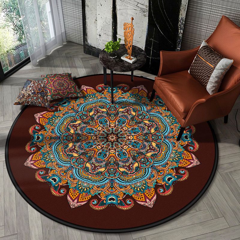 Nostalgic Multicolor Tribal Print Rug Polypropylene Moroccan Carpet Pet Friendly Stain Resistant Non-Slip Rug for Great Room