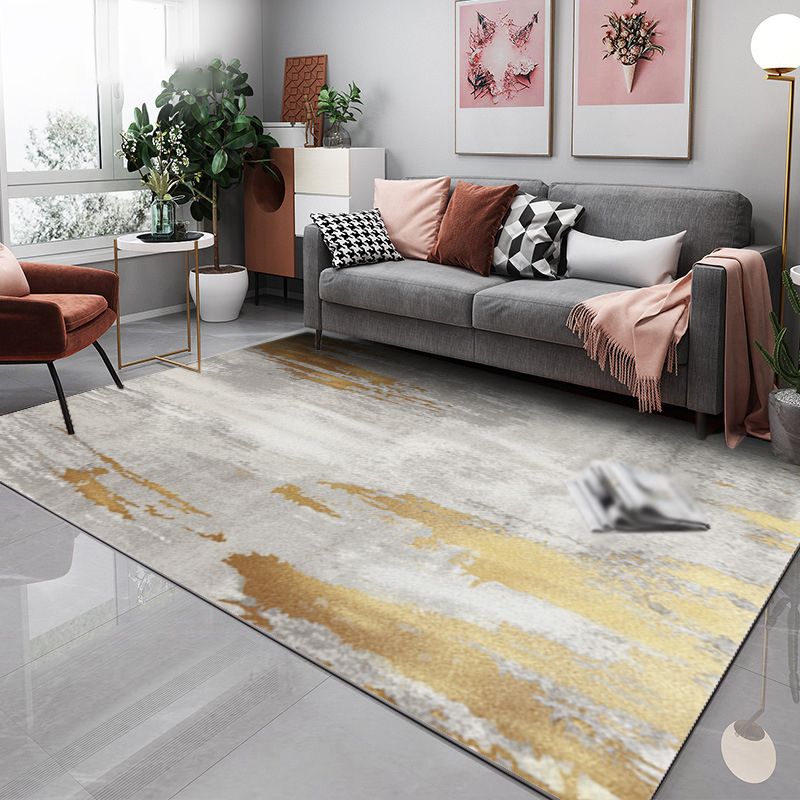 Light Gold Modern Rug Polyester Graphic Rug Washable Rug for Drawing Room