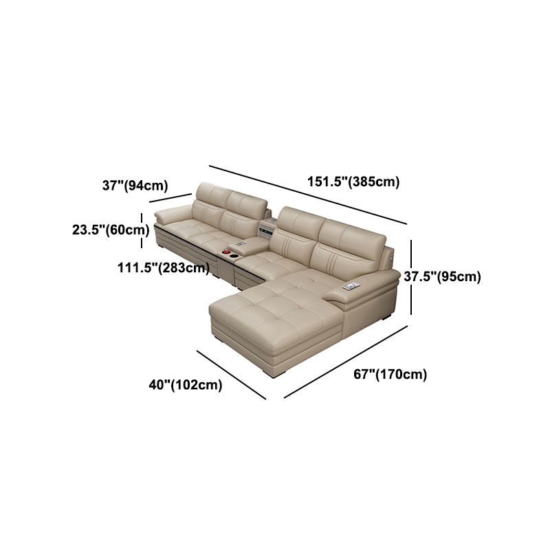 Pillow Top Arm Sectional Sofa 37.4"High Leather Cushion Back Sofa,Beige