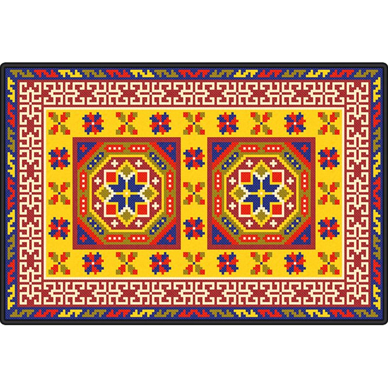 Multi Color Geometric Rug Synthetics Moroccan Carpet Stain Resistant Machine Washable Anti-Slip Rug for Living Room