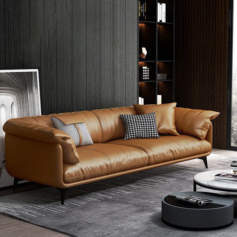 Tan Cushion Back Contemporary Stain-Resistant Genuine Leather Sofa