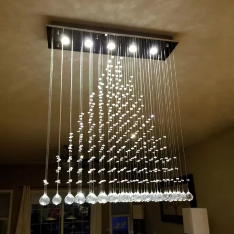 5 Lights Flush Mount Ceiling Fixture Modern Triangle Crystal Orb Flushmount Lighting in Stainless Steel