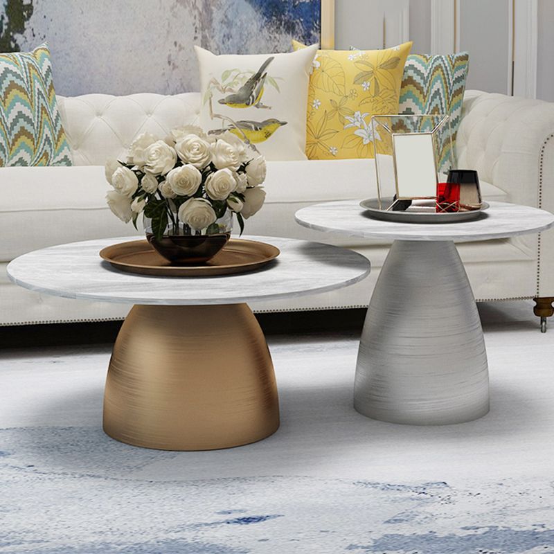 Glam Round Slate Cocktail Table Tray Top Brushed Metal Coffee Table