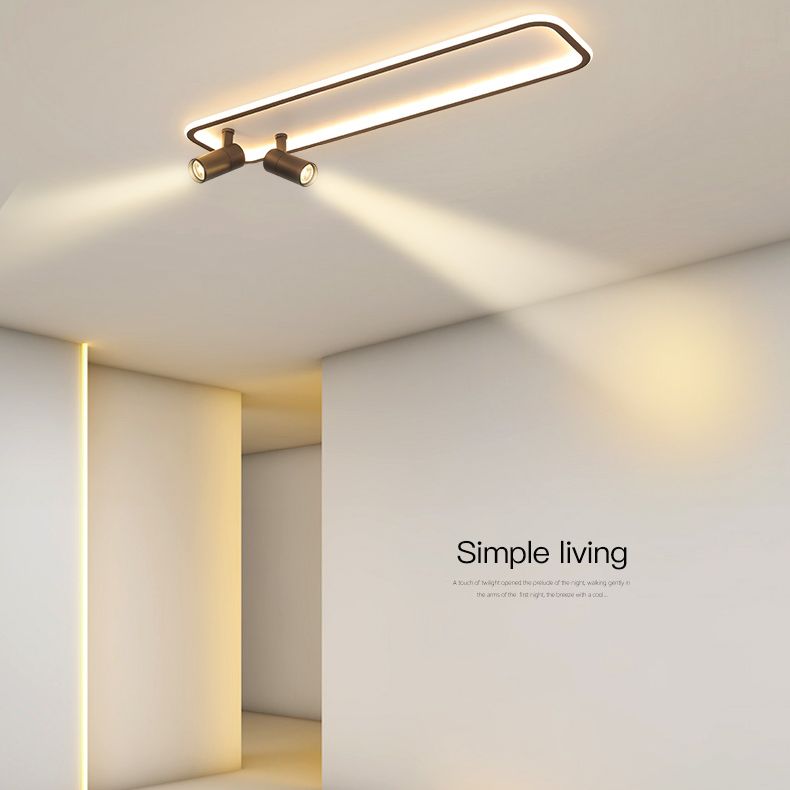 Aluminum Rectangular Flush Mount Modern Black Ceiling Light Fixture with 2 Spotlights