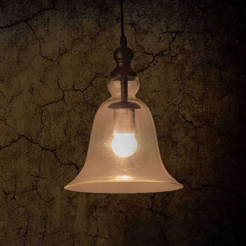 Zwarte bar hanglamp in industriële vintage stijl smeedijzeren koepel hangend licht met glazen schaduw