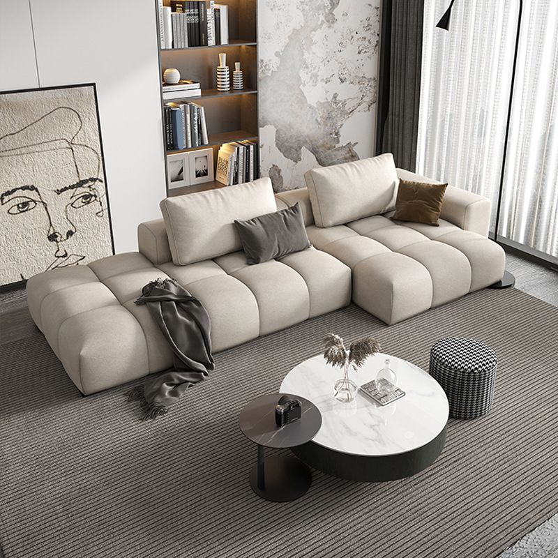 Nordic Cream Square Arm Sofa Faux Leather Cushion Back Sectional for Living Room