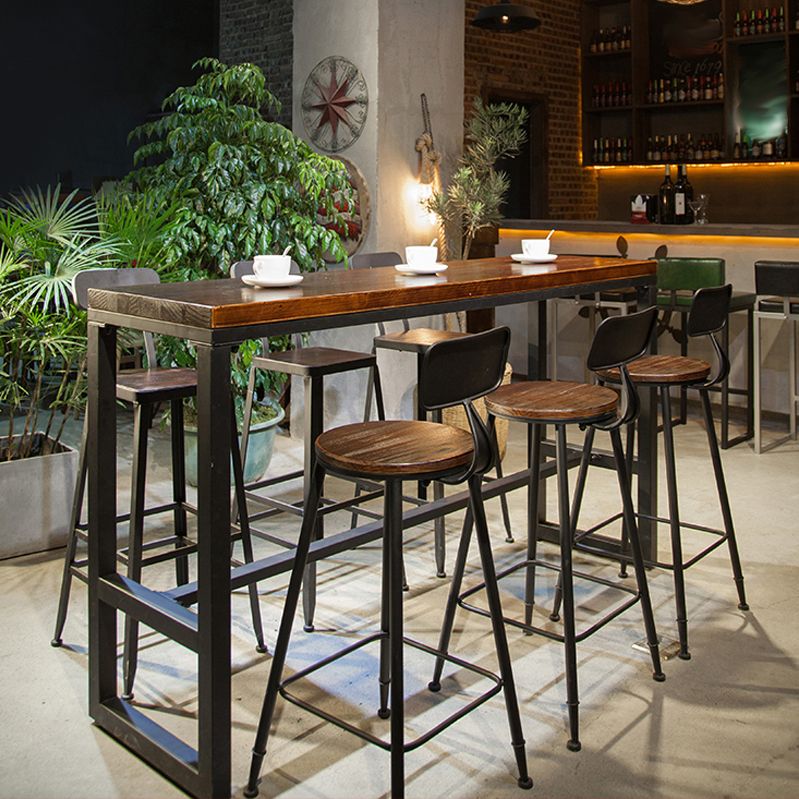 Industrial 1/7 Pieces Bar Table Set Rectangle Wood Counter Table with High Stools for Cafe