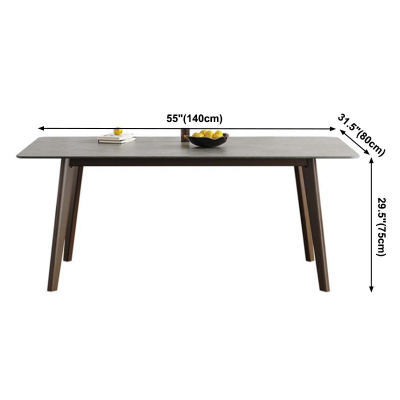 Mesa de comedor rectangular contemporánea de madera maciza mesa de piedra sinterizada con 4 patas