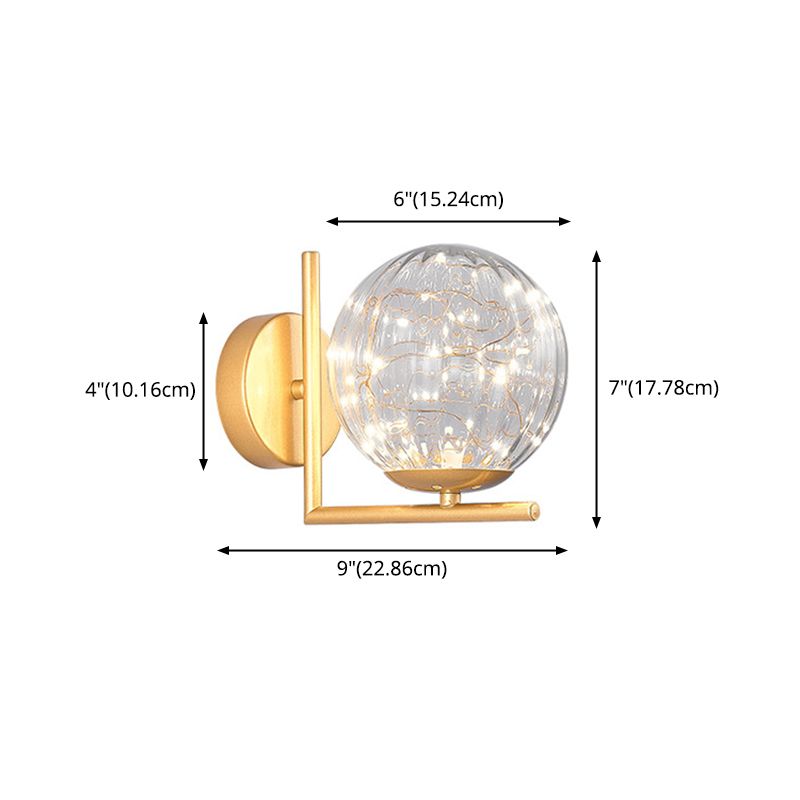 Modern Luxury LED Wall Sconce Wrought Iron Globe Wall Lamp with Glass Shade