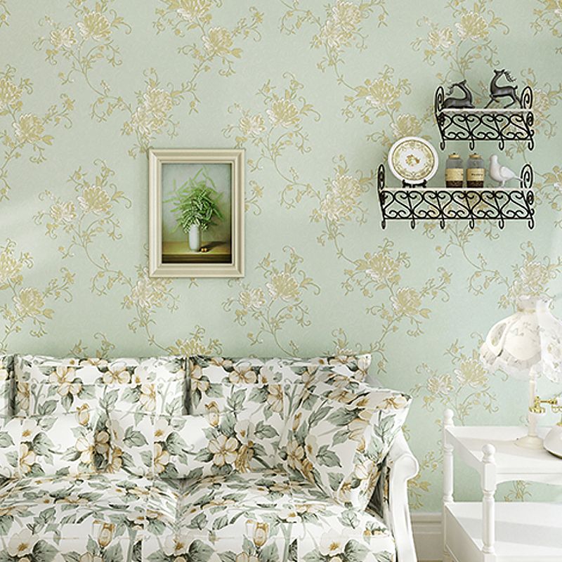 Embroidered Washable Wallpaper Farmhouse Lotus Patterned Wall Art for Dining Room