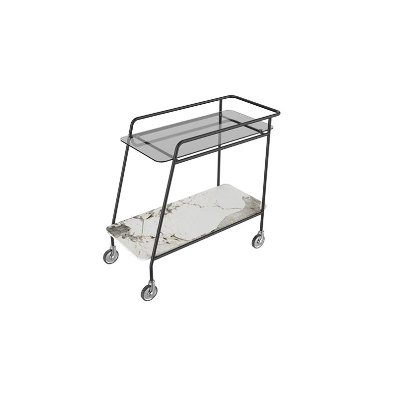 25.59" Tall Rectangle Glass Top Side Table Iron Base End Table with Shelf and Wheel