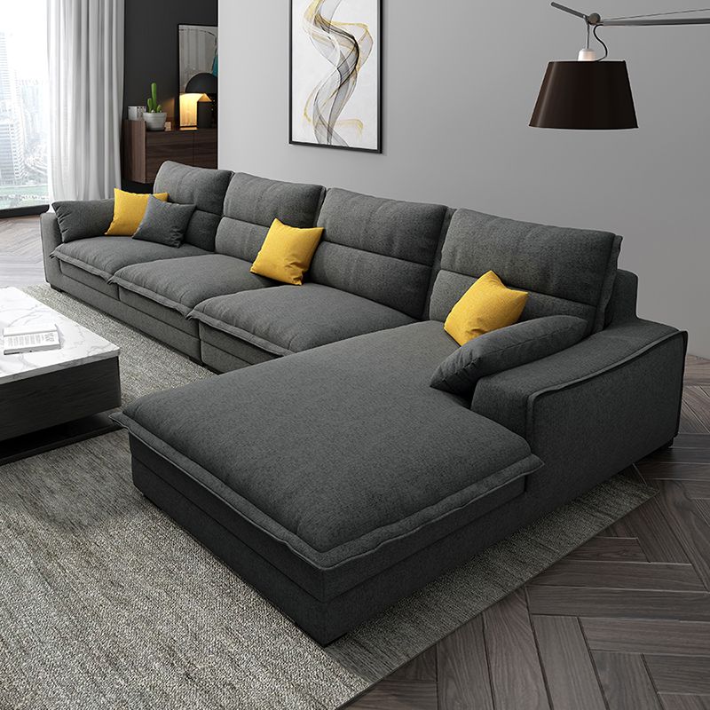 Contemporary Removable Cushions Slipcovered Sofa with Reversible Chaise for Living Room