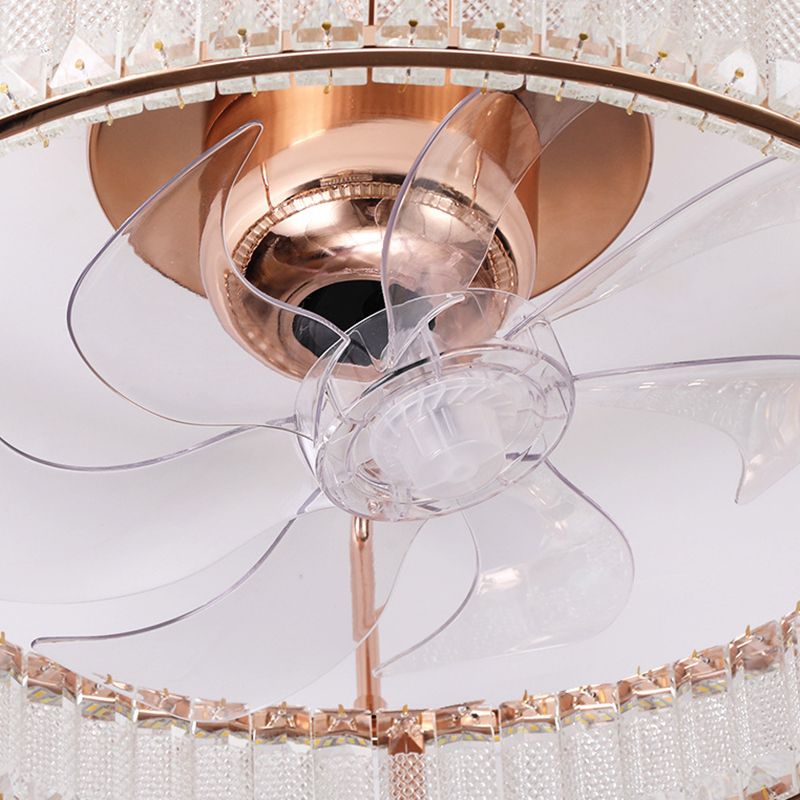 7-Blade LED Ceiling Fan Contemporary Crystal Golden Fan with Light for Foyer