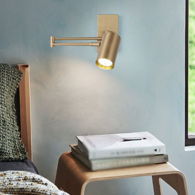 Metal Cylinder Wall Light Modern Swing Arm Wall Sconce for Living Room