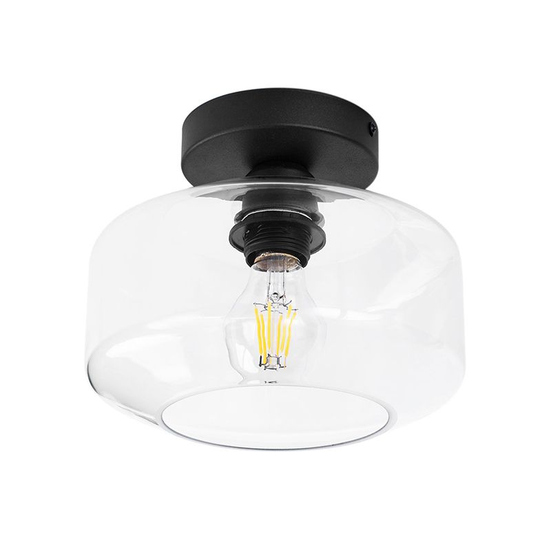 Abat-jour tambour à 1 lumière, semi-encastré, support de plafond industriel en verre noir transparent/ambre pour foyer