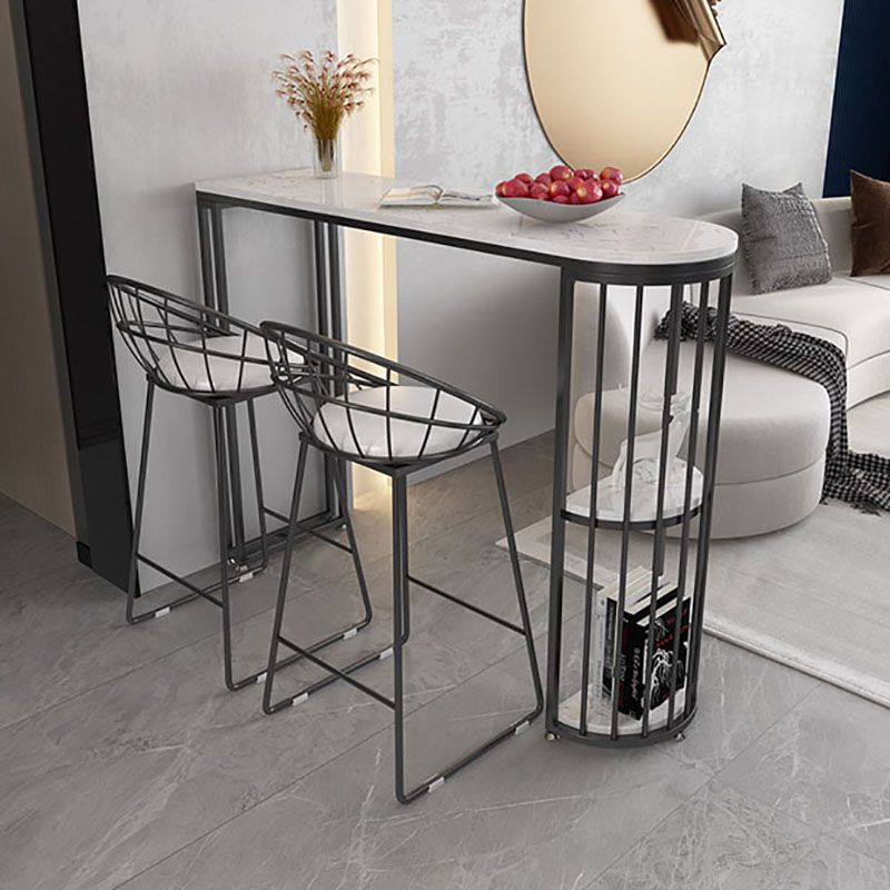 Glam Style 41.3"H Bar Table Marble White Top Specialty Bistro Table with Shelves