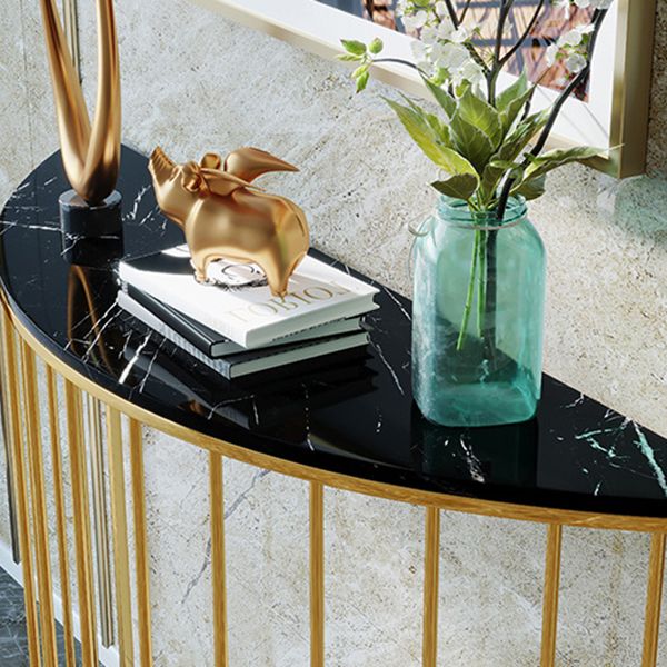 Contemporary Marble Console Accent Table Half Moon Iron End Table for Hall