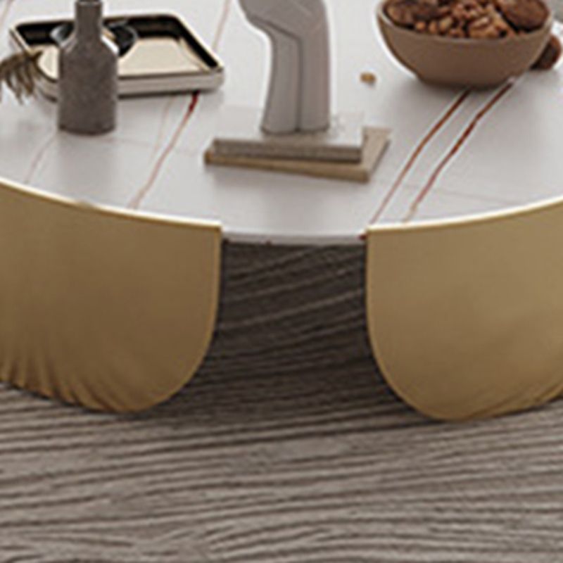 Luxurious Metal Drum Coffee Table Round Stone Top Cocktail Table