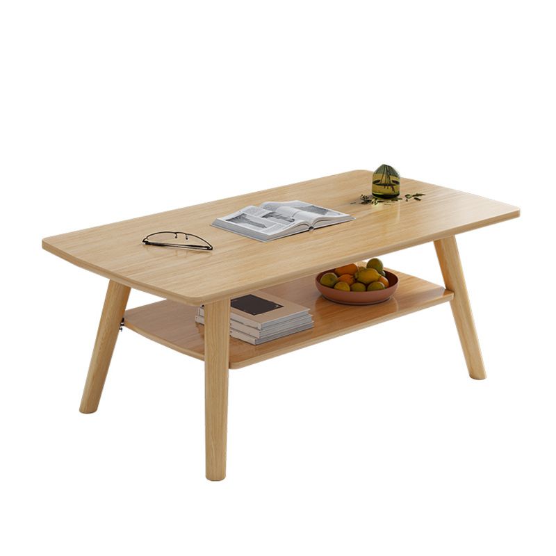 Modern 16.53" Tall R Wooden Coffee Table 4 Legs Cocktail Table with Shelf