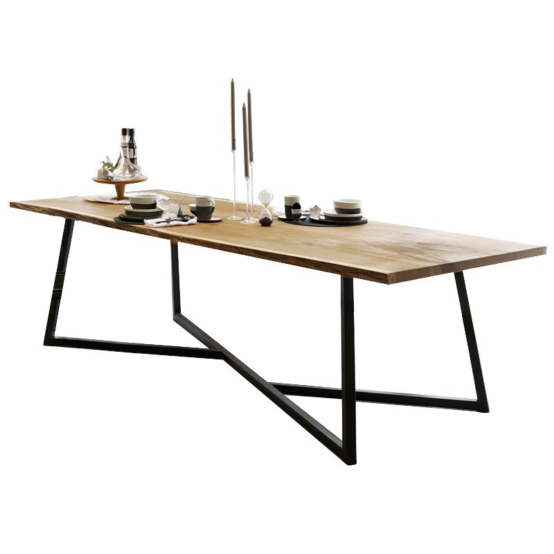 Industrieel vast hout kaki eettafel rechthoekige vorm eettafel met sleeënbasis