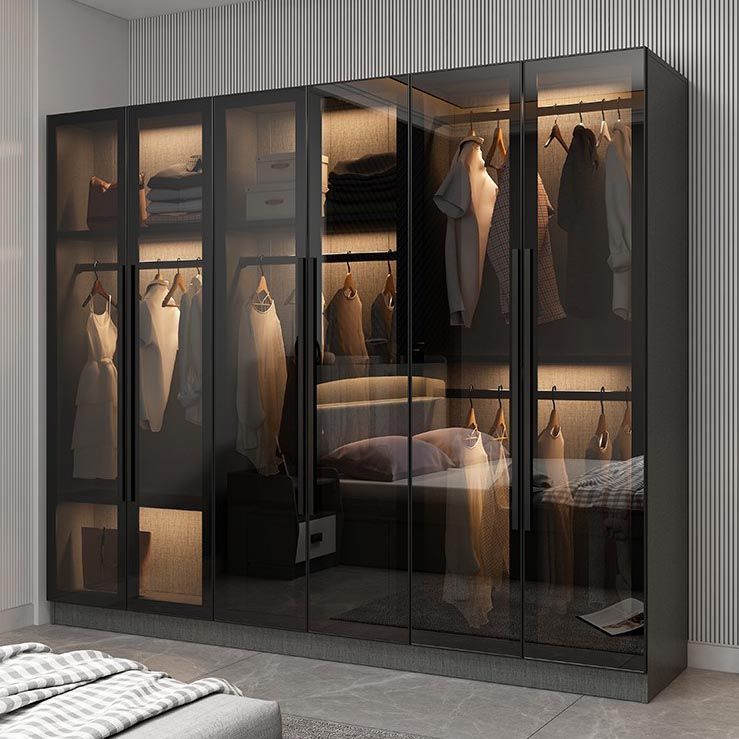 Contemporary Wardrobe Armoire with Shelves Wood and Glass Wardrobe Closet