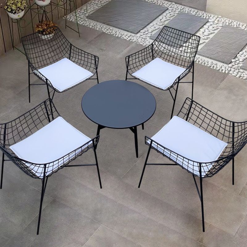 Contemporary Metal Patio Table Round Water Resistant in White/Black