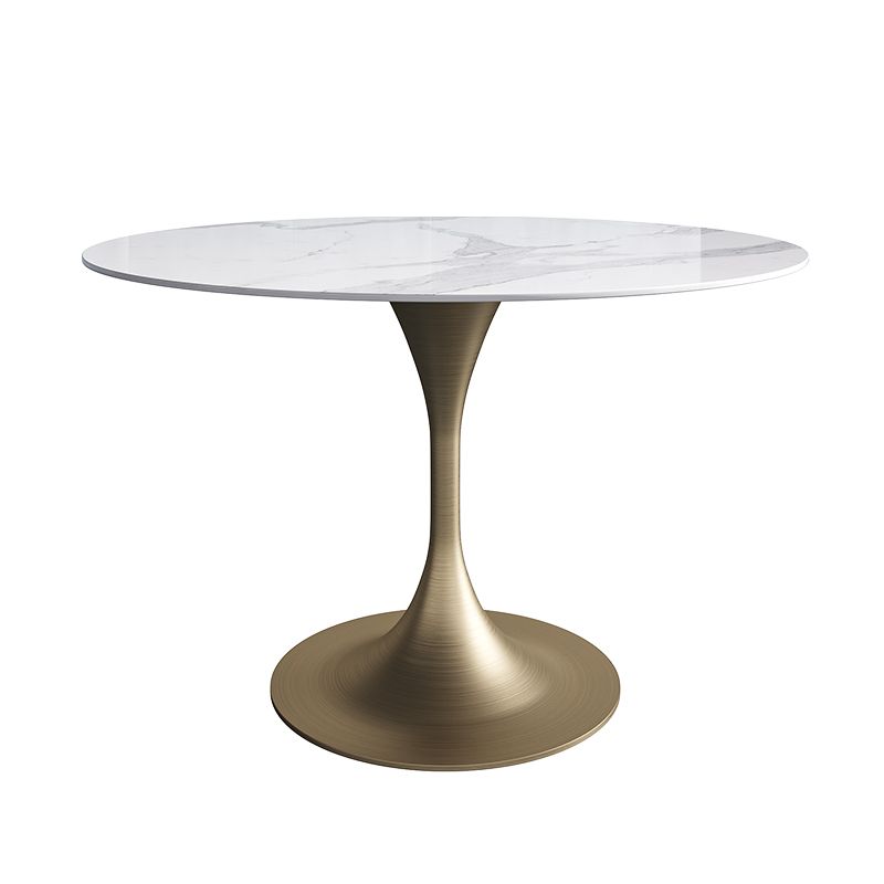 Glam Style Round Stone Top Restaurant Table Gold Base Dining Table