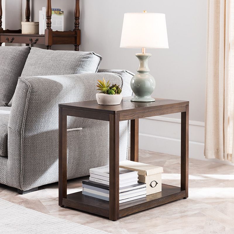 Farmhouse Wooden Side Table One Shelf Side Table with Wood Legs