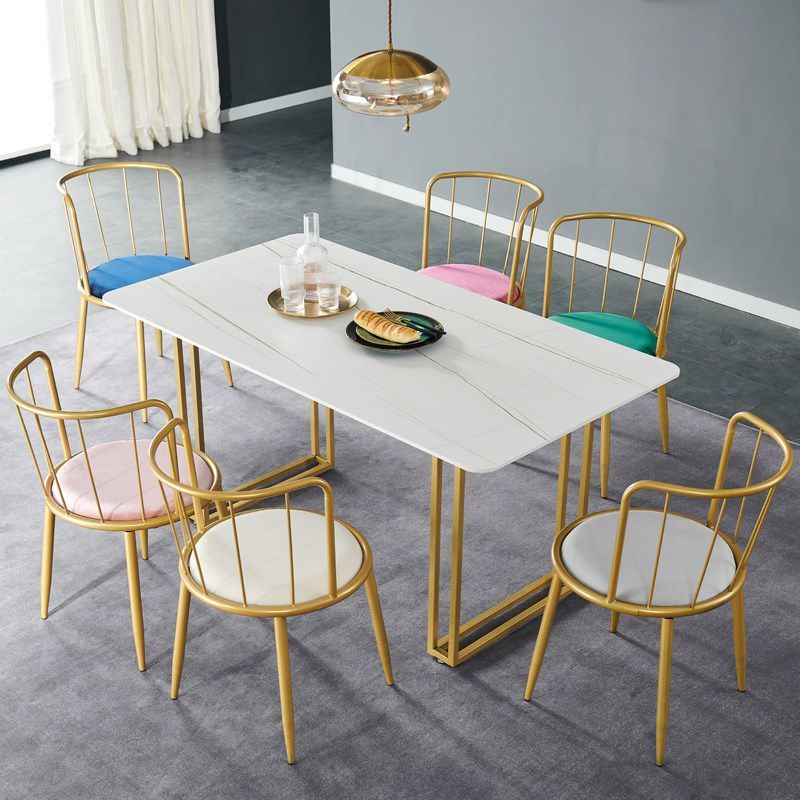 Glam Rectangle Dining Table Set 1/4/5/7 Pieces Dinette Set with White Stone Top