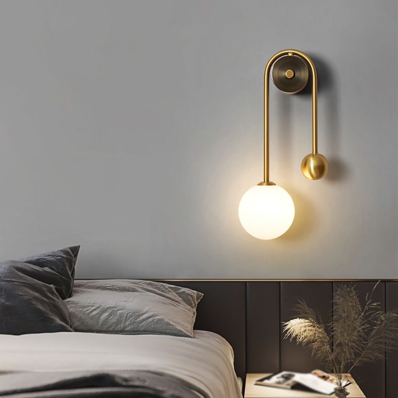 Light Luxury Style Wall Mount Light Copper Ball Shape Wall Lamp for Bedroom