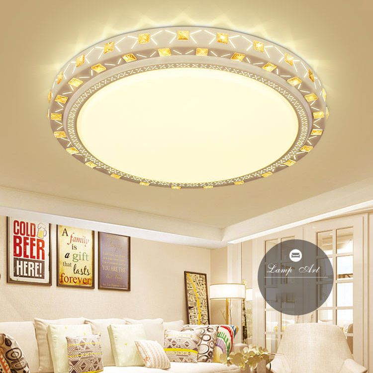 Geometric Shaped Living Room Ceiling Lamp Acrylic Modern LED Flush Light with Crystal Decoration