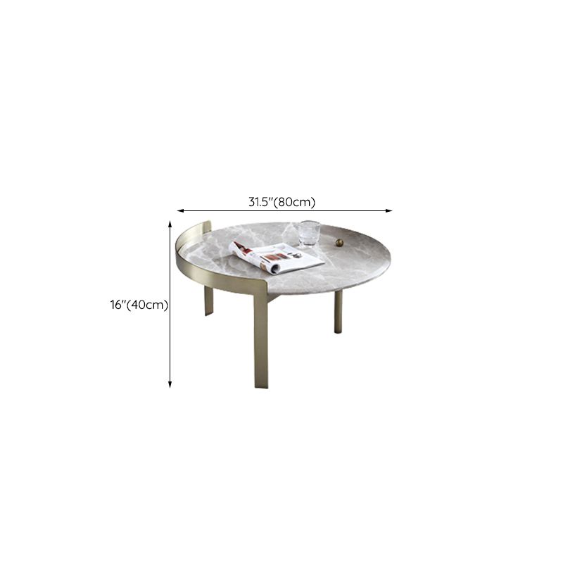 Glam Slate Coffee Table Round Beige Coffee Table Set with 3 Legs