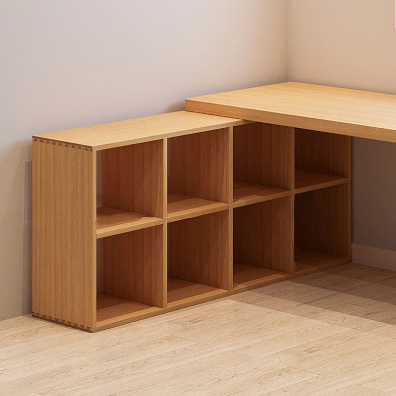 Solid Wood Rectangular Writing Desk Modern Office Meeting Desk with Bookcase