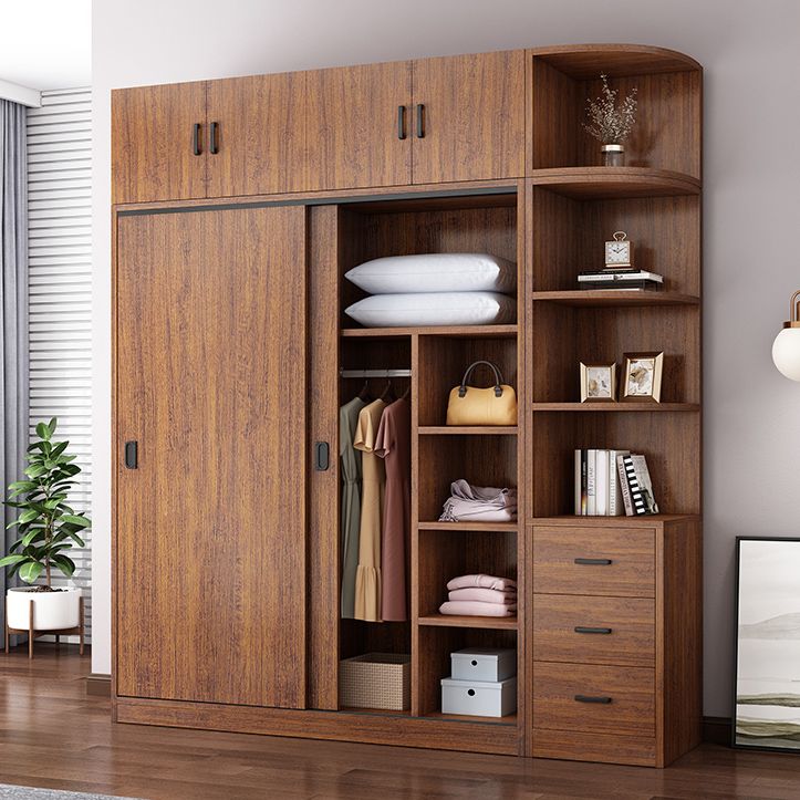 Engineered Wood Wardrobe Armoire Modern Storage Cabinet with Shelves