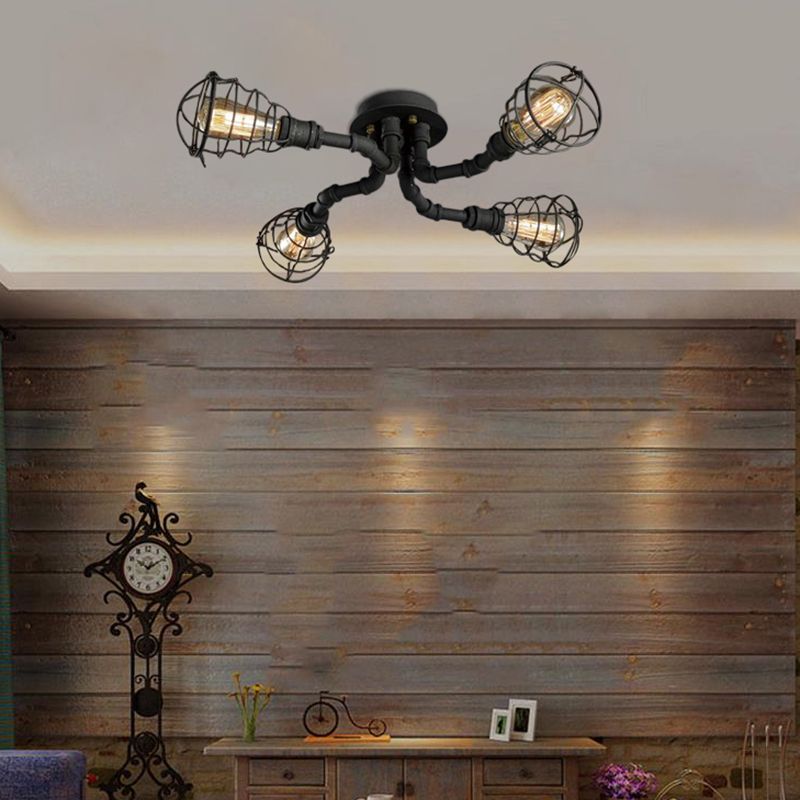 Lámpara de techo de 4/6/8 bombillas, accesorio de iluminación semiempotrado de tubo trenzado de Metal para granja, negro/bronce, para restaurante