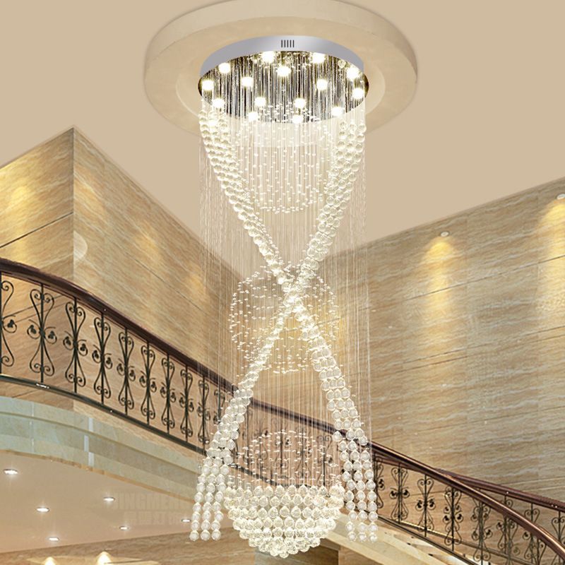 Cristal en spirale multi-léger moderniste moderniste 15 lumières LED du salon lampe suspendue en argent