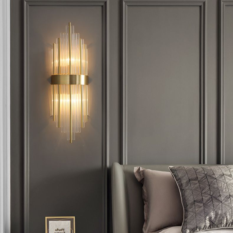 Transparent Crystal LED Wall Lamp 23.5" H Post-modern Style Copper Sconce Lights for Living Room