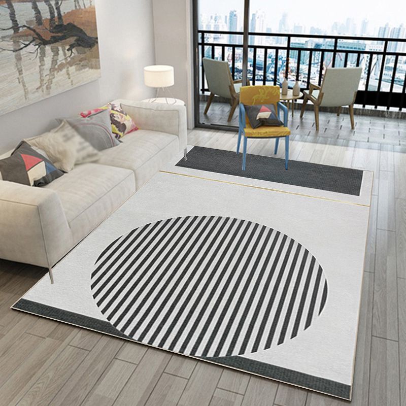Multi Color Modern Rug Polyester Striped Pattern Rug Non-Slip Backing Area Rug for Bedroom