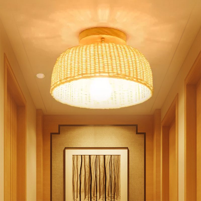 Beige Schüssel/zylindrische Halbmontage-Beleuchtung, moderne 1-Kopf-Deckenleuchte aus Bambus