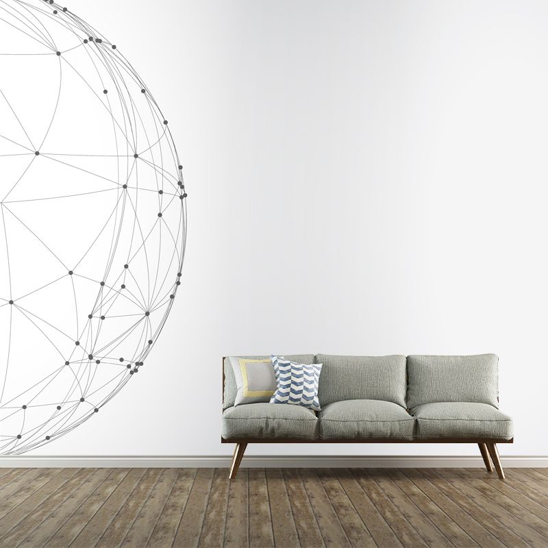Black-White Netting Hemisphere Mural Geometric Modern Washable Wall Art for Living Room