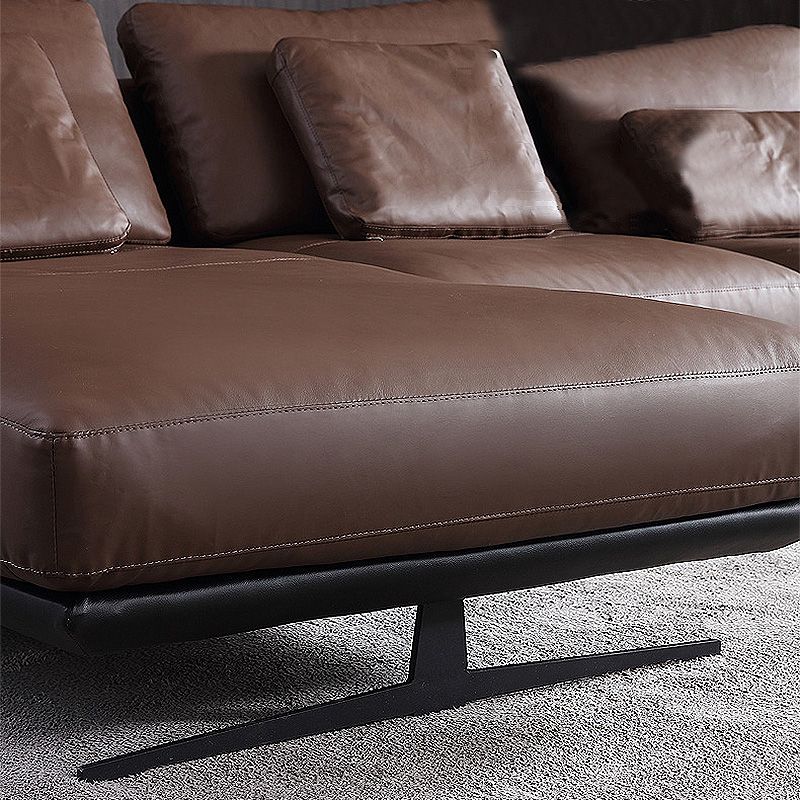 Mid-Century Modern Square Arm Sofa and Chaise Genuine Leather Sectional for Living Room