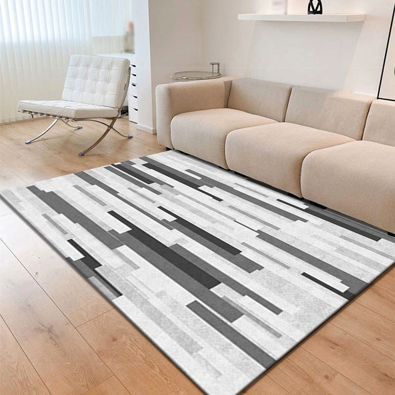 Black Modern Rug Polyester Pattern Rug Non-Slip Backing Area Rug for Home Decor