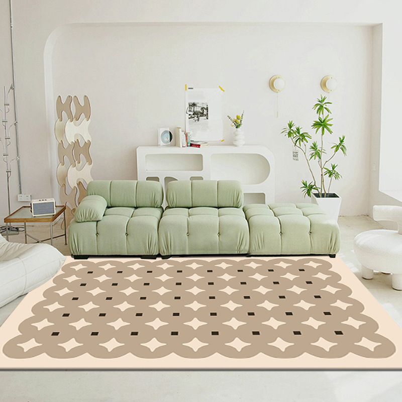 Light Brown Modern Rug Polyester Line Rug Stain Resistant Rug for Home Decor