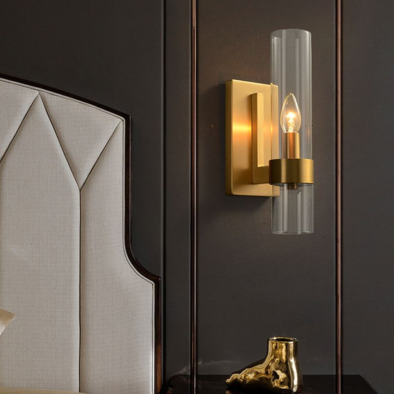 Cylinder Shape Glass Wall Light Industrial Style 1 Light Wall Light Sconce