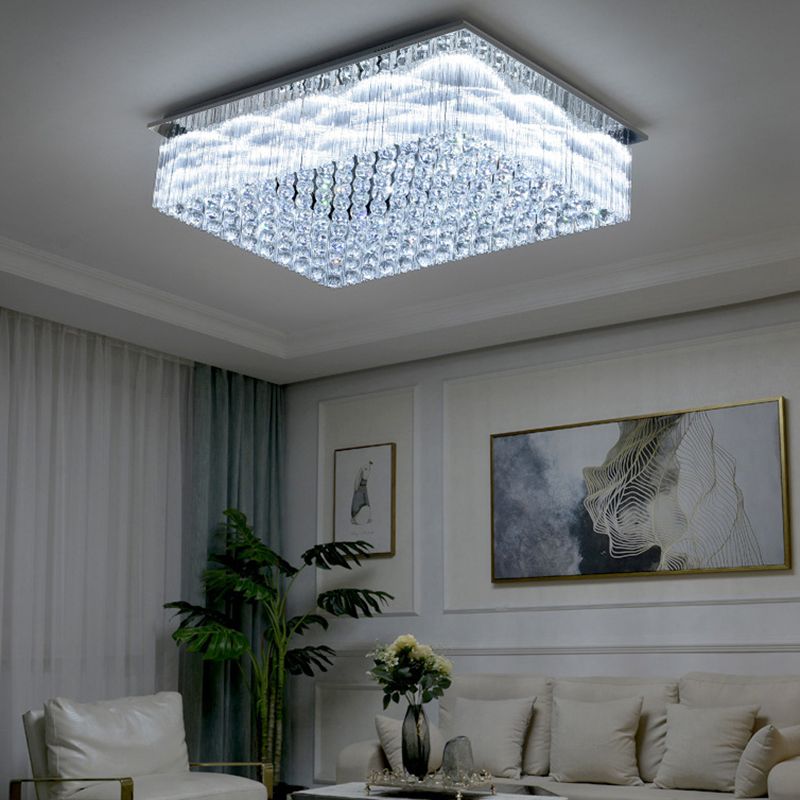 Geometric Stainless-Steel LED Ceiling Light in Modern Luxury Style Crystal Indoor Flush Mount in Silver
