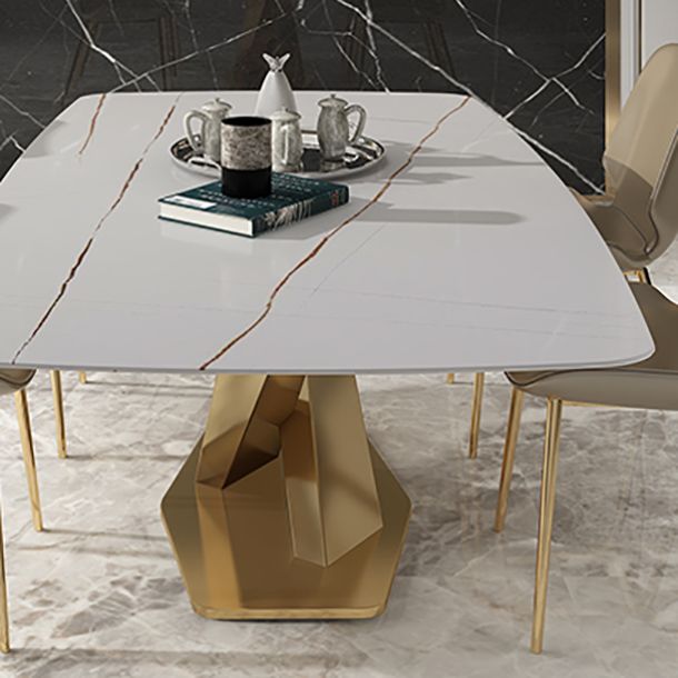 Rectangle Sintered Stone Top Dining Table Luxury Table with Pedestal Base
