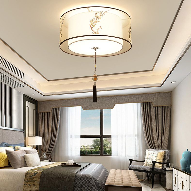 Lampe à encastrer traditionnelle pour chambre à coucher avec abat-jour en tissu géométrique en blanc