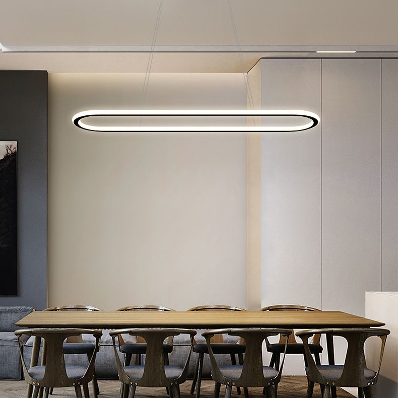 Minimalist Oval Island Lighting Fixture Metal Dinning Room LED Island Ceiling Light
