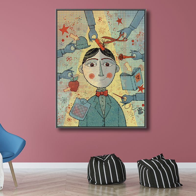 Kids Boy Trimming Drawing Art Print Pastel Color Childrens Bedroom Canvas for Decor