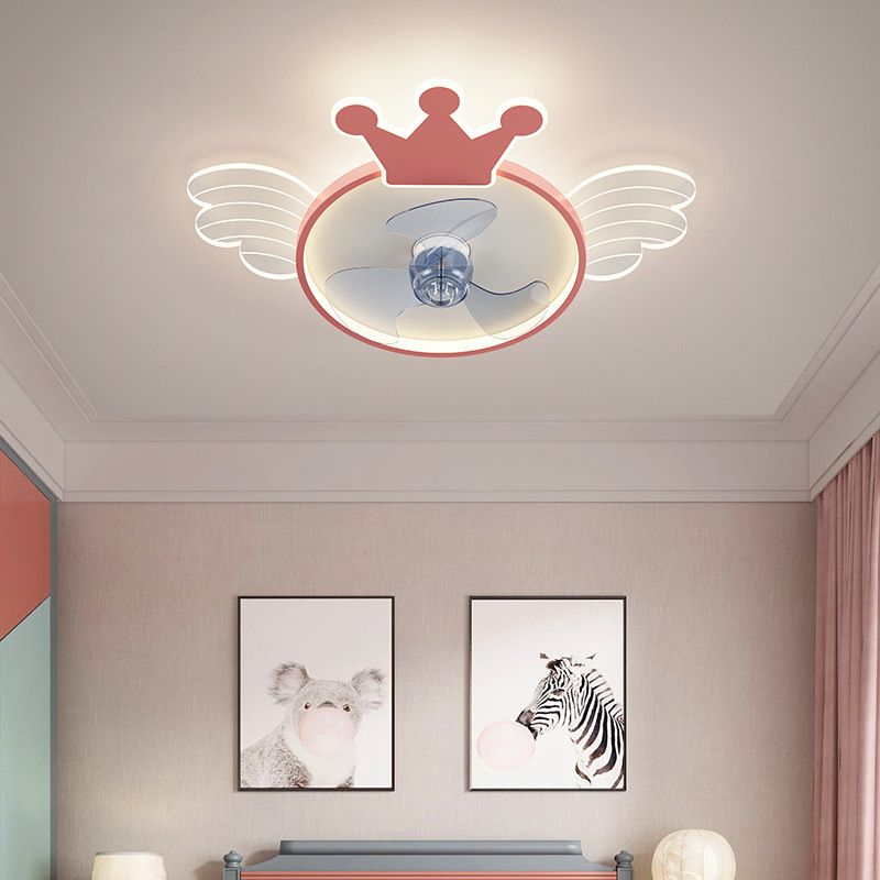 Acryl ventilator plafond lichtvleugel en kroon cartoon led semi-flush mount licht voor babykamer